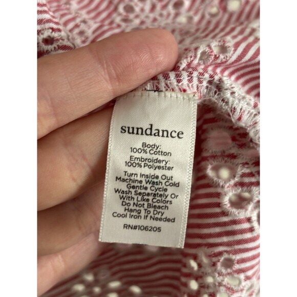 Sundance Womens Small Top Eyelet Embroidered Red Pink White Nautical‎ Coastal - Picture 4 of 5